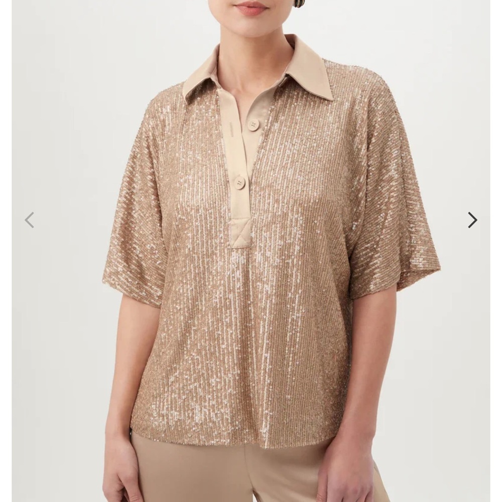 Trina Turk Champagne Sequin Polo Top - Picture 1 of 3